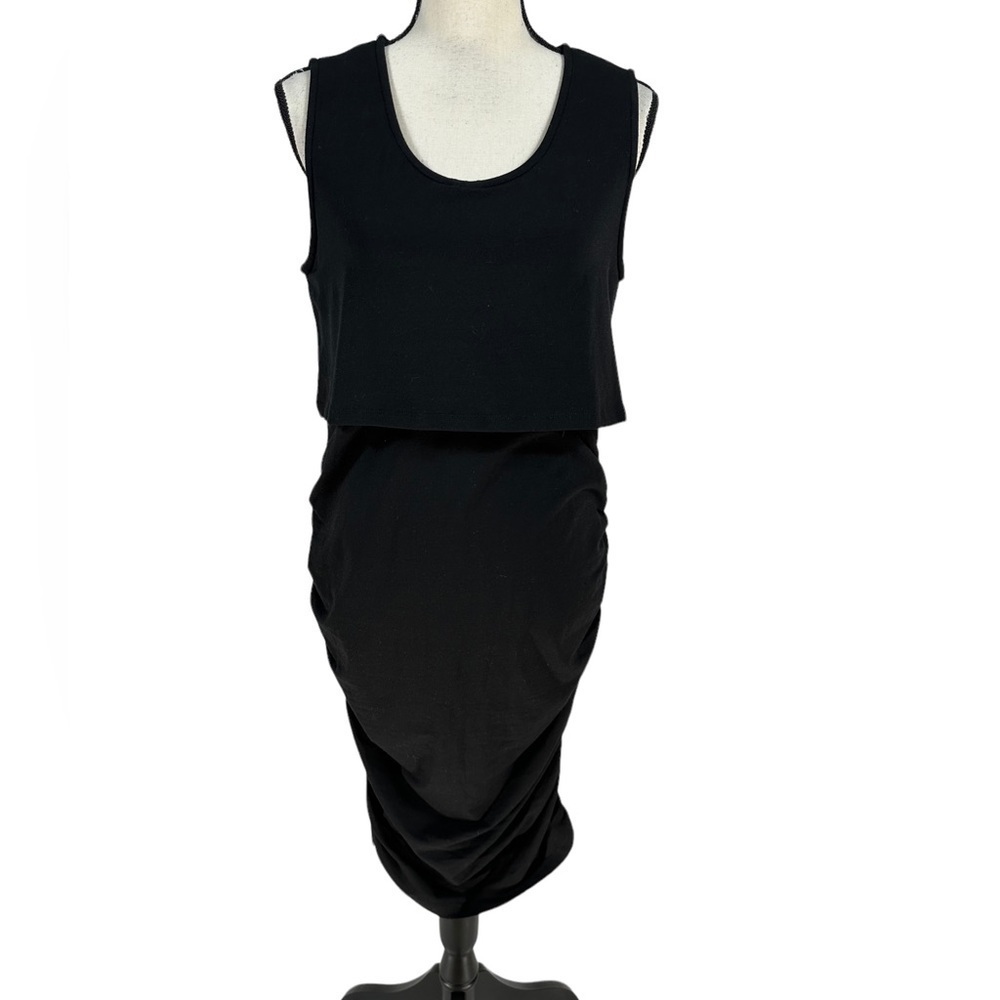 Angel Maternity Sleeveless Side Rouched Breast Feeding Midi Dress - Black - Med